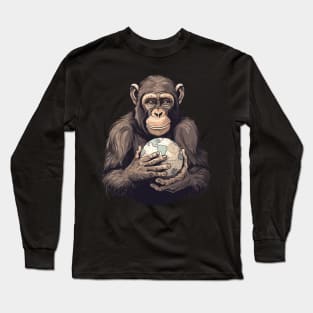 Earth Day, Earth Month and Everyday... A young cute ape holding the world in his hands with care. Long Sleeve T-Shirt